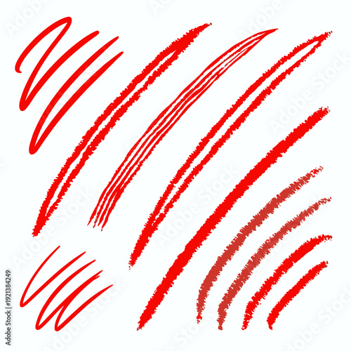 A collection of red brush strokes on a white background Vector