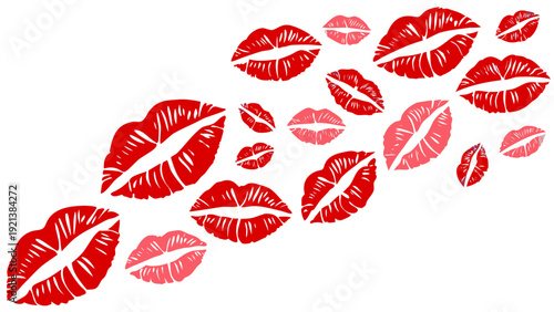 A bunch of red lipstick kisses on a white background Vector