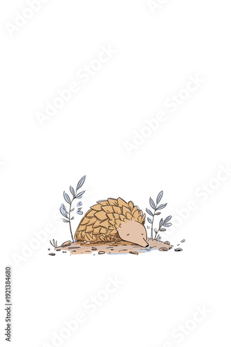 Curled Pangolin in Minimal Jungle Scene