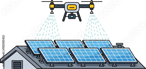 Drone monitoring solar panels installed on a residential rooftop for energy efficiency