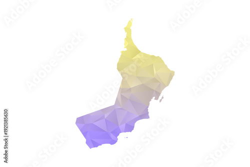 Oman Map - Polygon Style Vector Illustration in Yellow and Lavender Gradient, Low Poly Geometric Design, Isolated on White Background for Infographics and Projects