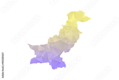 Pakistan Map - Polygon Style Vector Illustration in Yellow and Lavender Gradient, Low Poly Geometric Design, Isolated on White Background for Infographics and Projects