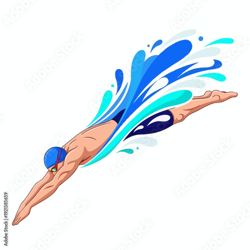 dive into action with a swimmer in motion Vector Illustration, Isolated Graphic Design Asset