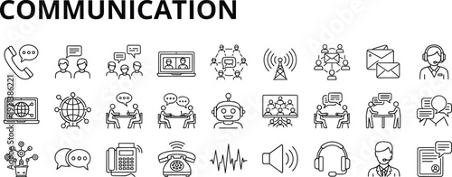 Communication Icons Set with Phones Laptops and Chat Bubbles Keywords: communication, connection, chat, message, conversation
