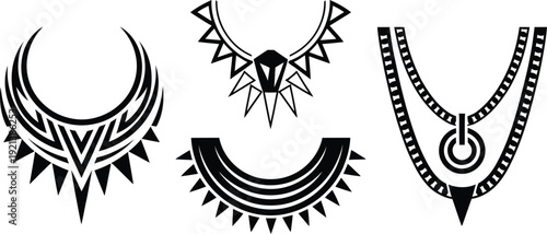 Tribal Necklace and Ethnic Jewelry Silhouette Vector Icons