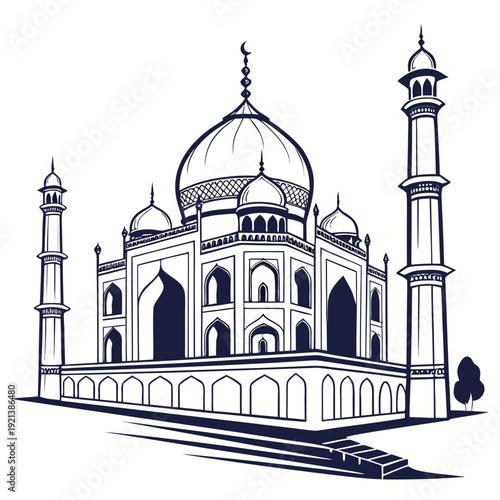 The iconic taj mahal stands majestically under a clear sky with intricate details. isolated on transparent background, isolated on white background, Vector