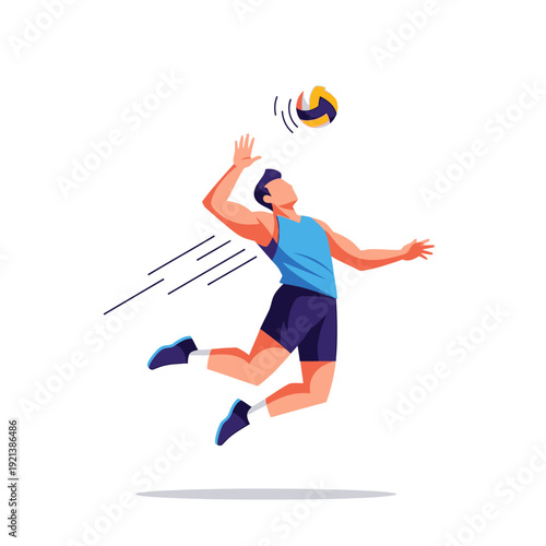 man jumping to hit volleyball in dynamic sports action Vector Illustration, Isolated Graphic Design