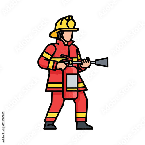 Firefighter with extinguisher, ready to combat fire, safety, emergency services