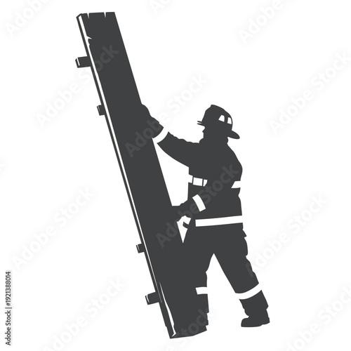 Firefighter climbing ladder silhouette