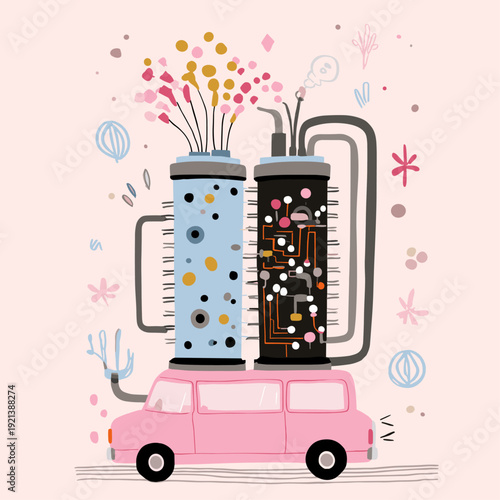 Hydrogen Fuel Cell Stack Powering Electric Car