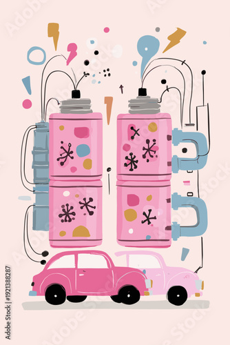 Hydrogen Fuel Cell Stack Powering Electric Car