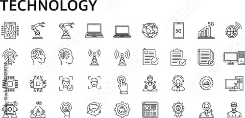 Diverse Set of Line Icons Illustrating Technology and Digital Concepts innovation science