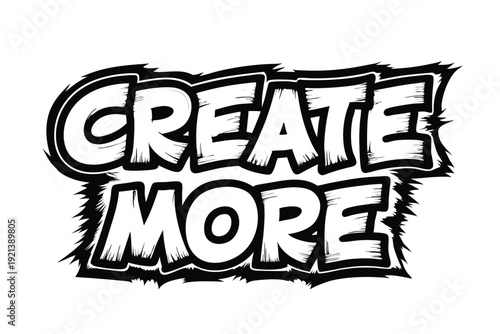 Create More rendered in bold white letters with jagged black outlines against a white background