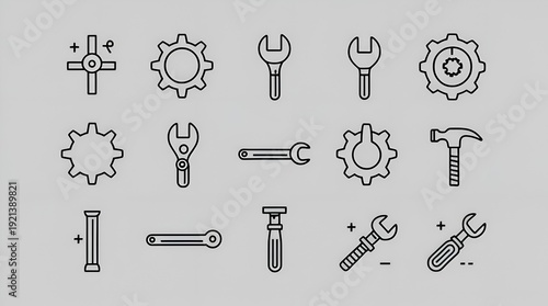 Set of Minimalist Line Icons Depicting Various General Elements
