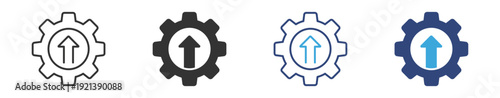 Gear with arrow icon set, Upgrade settings icon with arrow pointing upwards inside a gear , vector illustration . 