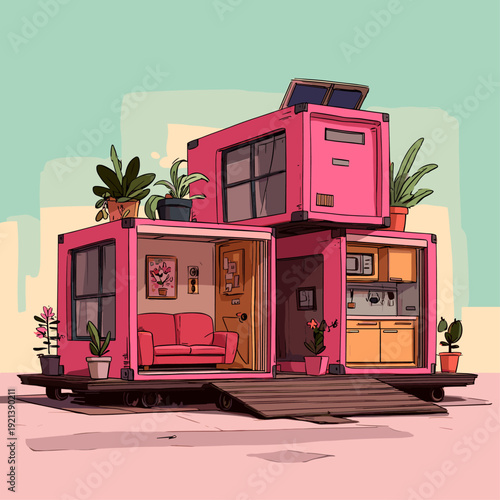 Modular Tiny House Assembly Cutaway Scene