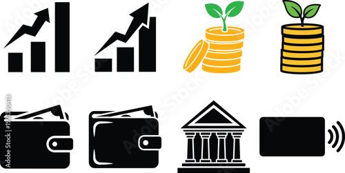 Financial growth and investment icons money banking and wealth management symbols
