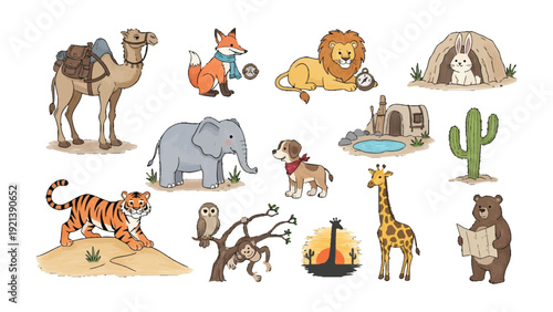 World of Animals Illustration: A vibrant collection of animal illustrations, showcasing diverse creatures in a cheerful and inviting style. Perfect for educational materials, children's books.