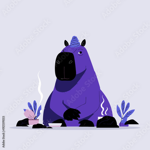 Relaxed Capybara Enjoying a Hot Spring