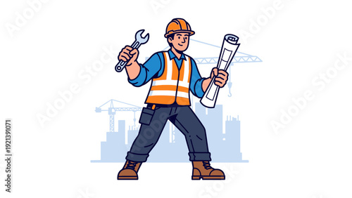 Construction Worker Holding Tools.