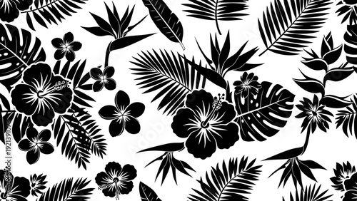 Tropical Leaves and Flowers Pattern.