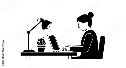 Woman Working on Laptop Computer.