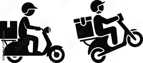Two delivery persons on scooters carrying large packages in boxes