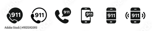 911 emergency call number vector icon collection. 911 emergency call number signs