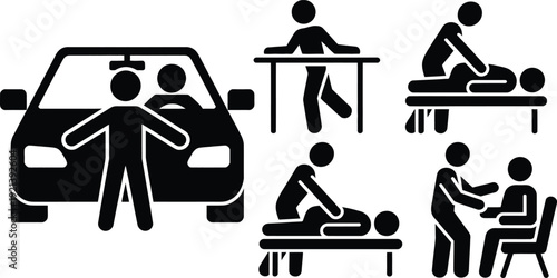 Illustrations of various physical therapy and massage techniques