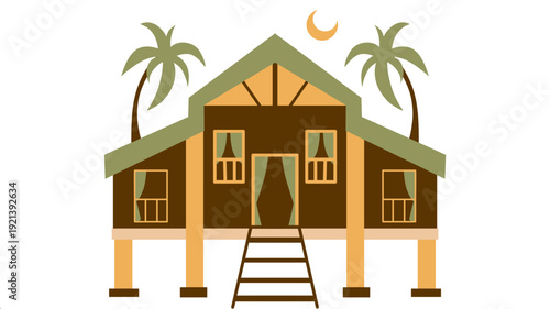 A 3d vector illustration of a modern residential house building with a red roof and blue door isolated on a white background for real estate property design and housing exterior construction