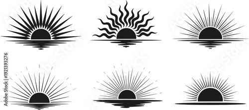 Black and white sun rise with varying line styles sunrise sunset