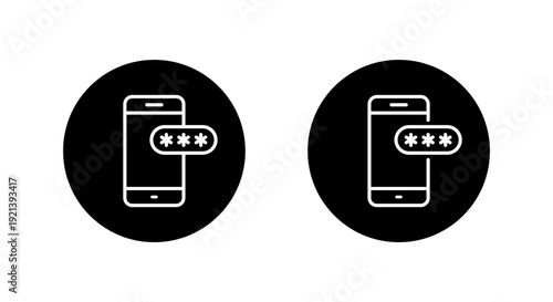 Mobile phone password icon in black circle. Smartphone login symbol. Cellphone authentication sign
