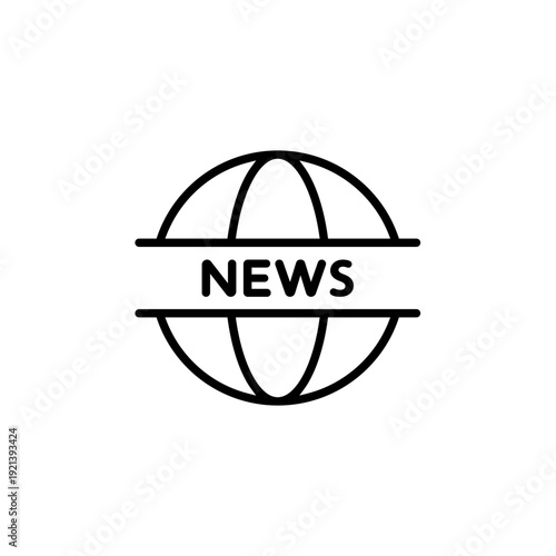 Global news outline icon. World broadcast symbol. Worldwide media sign