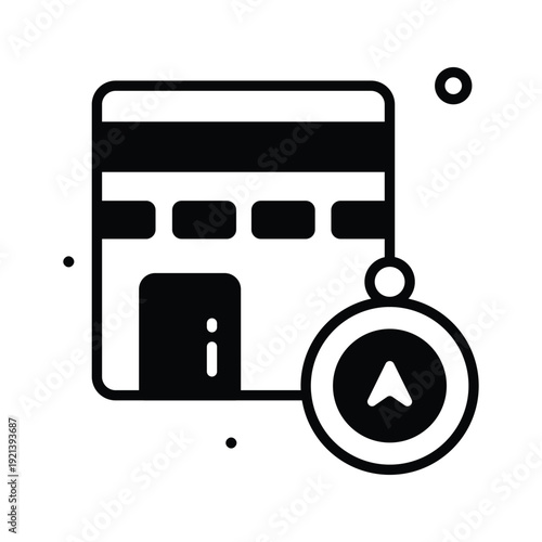 A well designed glyph icon representing qibla direction for prayer