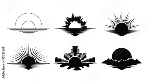 Black sunburst sunrise on water silhouette