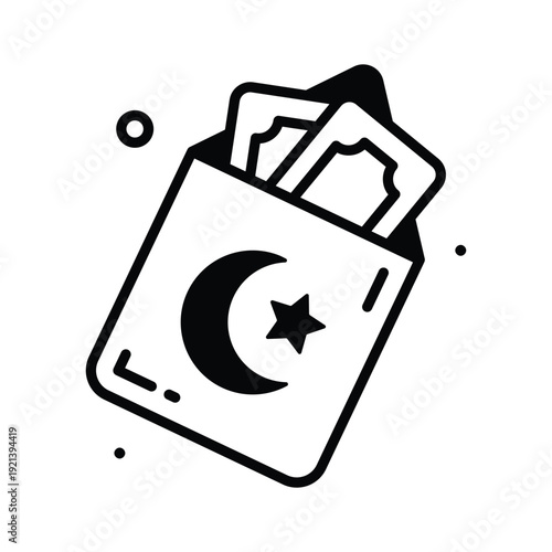 A modern glyph icon representing eidi envelope gift for eid