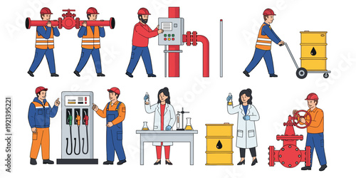 Oil and Gas Industry and Laboratory Science Icons Set fuel petrol