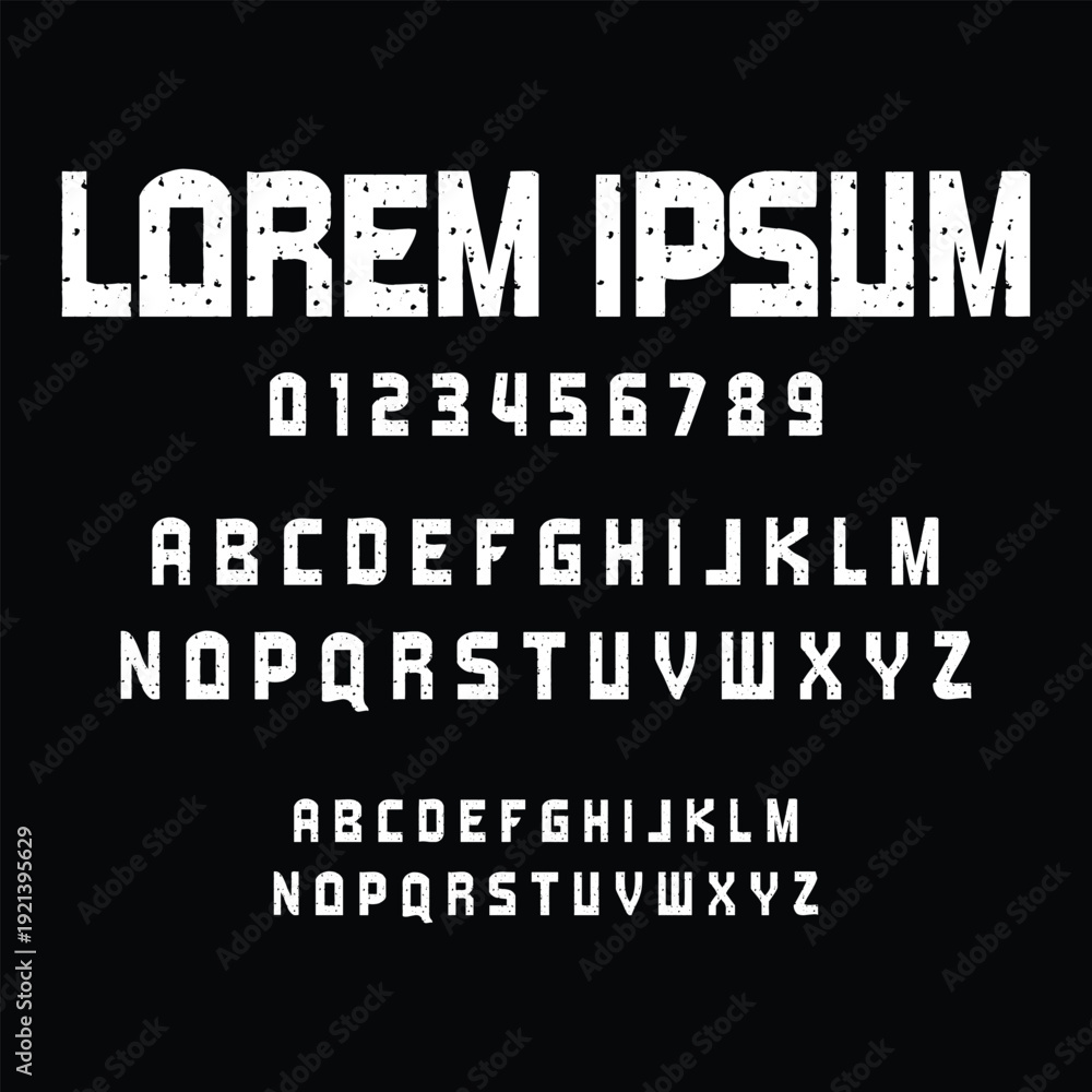 Obraz premium Bold Industrial Stamped Alphabet and Numbering Vector