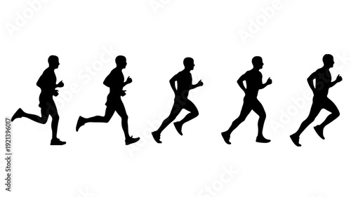 Running Man Silhouette Set – Male Jogger Side View Black Vector Collection