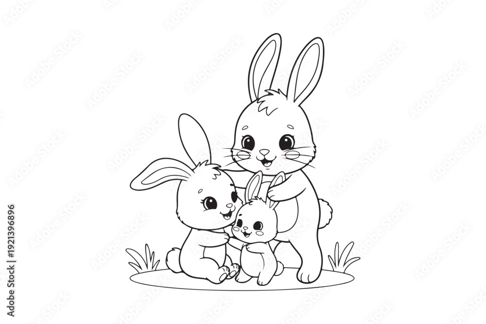 Obraz premium Rabbit Coloring Page Vector Illustration, Easy Bunny Line Art Design, Rabbit outline line art vector