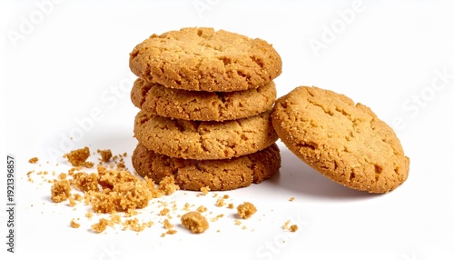 traditional homemade golden baked oat biscuits stacked perfectly isolated