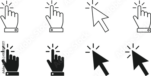 Set of Cursor and Hand Pointer Icons for Clicking and Selection vector illustration