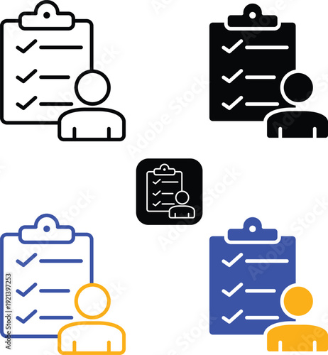Professional Human Resources Management Checklist and User Profile Task Completion Symbols for Business Workflow Efficiency Hand Drawing Vector Silhouette Pictogram and Line Icon Set.eps