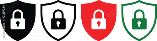 Four differently colored shields with padlocks representing various levels of security