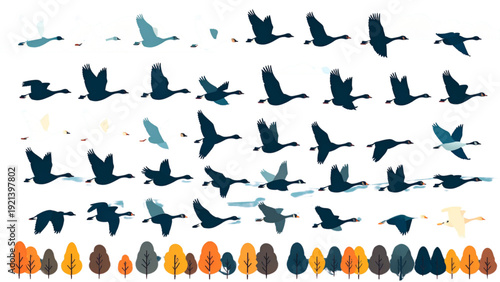 Flying Geese V Formation – Minimal Flat Wildlife Migration Vector Set