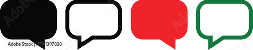 Four speech bubbles in black, white, red, and green colors on a white background