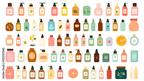 Pastel Cosmetic Containers Collection – Flat Skincare Packaging Vector Set