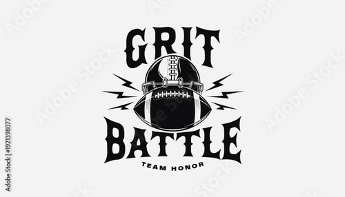Vintage American football emblem with strong monochrome detailing and bold typography, symbolizing strength, resilience, teamwork, and the intense spirit of competitive gridiron battles.