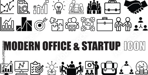  Modern Office & Startup Icons Pack Strategy, Finance, Teamwork Business Vector Symbols