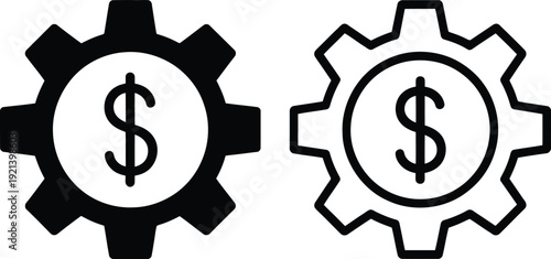 Two interlocking gears with dollar signs symbolizing financial integration and economy.